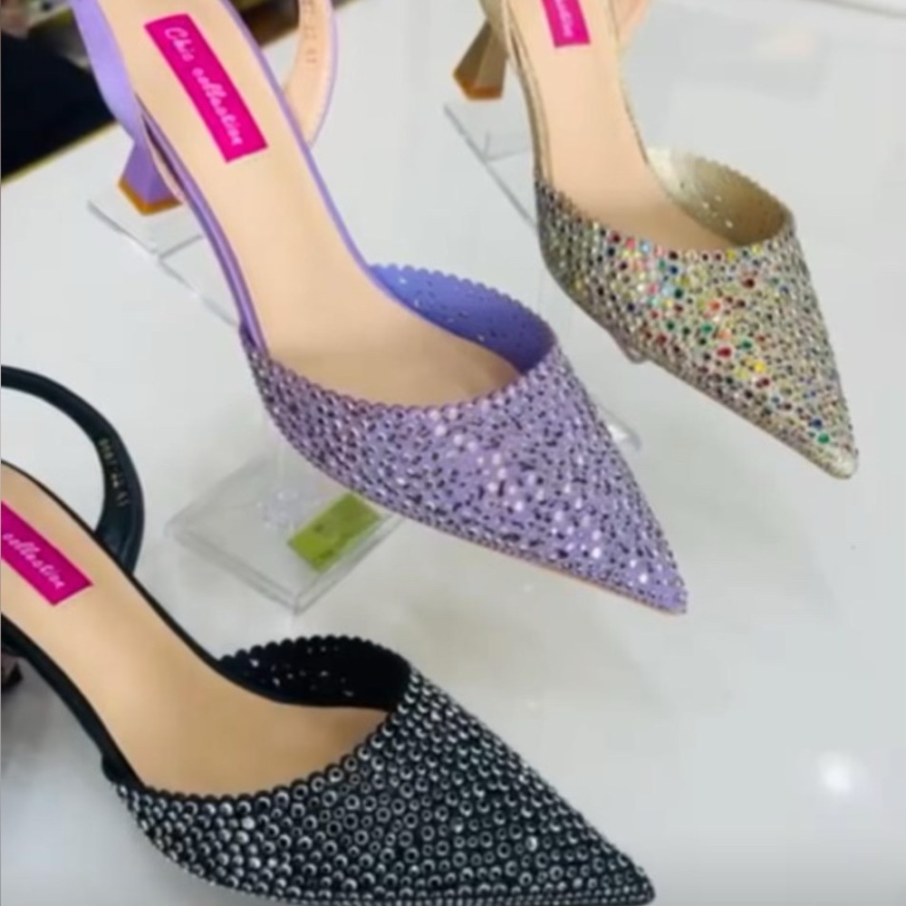 Allure Black and Purple Rhinestone Heels